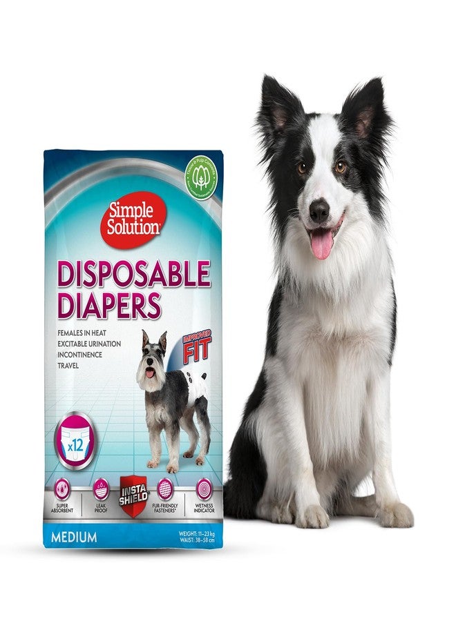 Simple Solution True Fit Disposable Dog Diapers for Female Dogs, Super Absorbent with Wetness Indicator,Adjustable Fur Friendly Fasteners for Comfortable Fit, Medium Size 38-58cm Waist (12 Pack) - Image 1